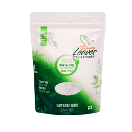 Divine Leaves Stevia Powder 100% Natural and Sugar free Sweetener fssai certified. Zero calorie ideal sweetener for diabetics and diet conscious people. Best Sugar Substitute.